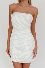 Boulevard Bliss Gathered Mini Dress Off White