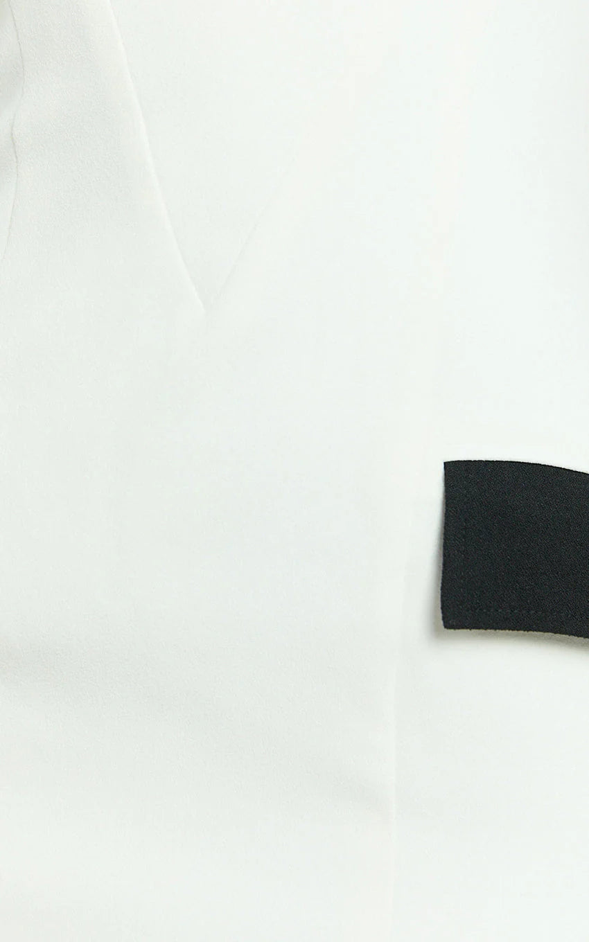 Terry Mini Dress - Straight Neck Contrast Trims Fitted Dress in White