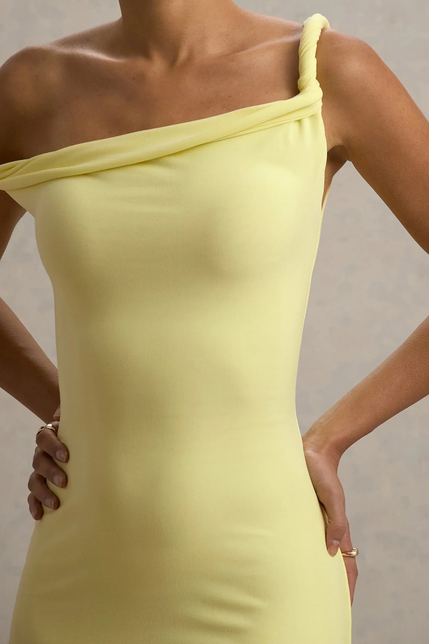 Salome | Lemon Twisted Asymmetric Midi Dress