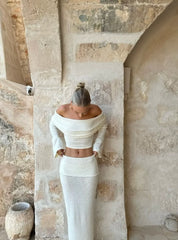 Juline - Bouclé co-ord set with bardot detail