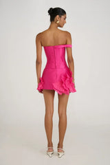 Livette - Strapless Corset Look & Ruffle Detail Mini Dress