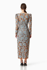 Jasmine Long Sleeve Midi Dress - Blue