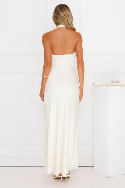 Luxora Lady Halter Satin Maxi Dress