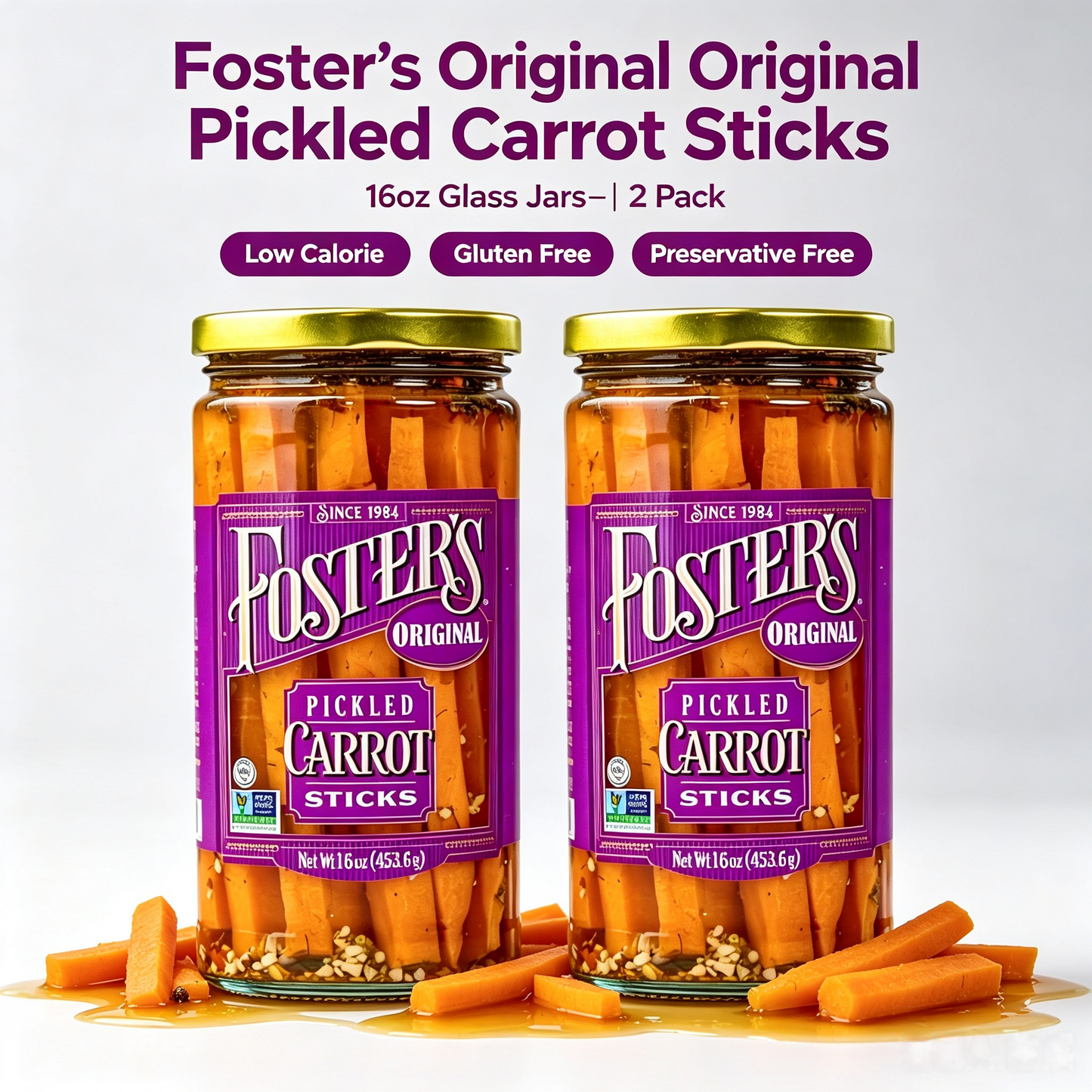 Foster's Original Pickled Carrot Sticks 16oz 2 Pack