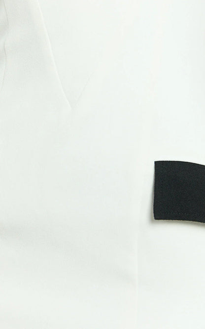 Terry Mini Dress - Straight Neck Contrast Trims Fitted Dress in White