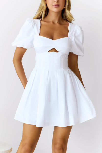 Seashore Soiree Short Sleeve Mini Dress White