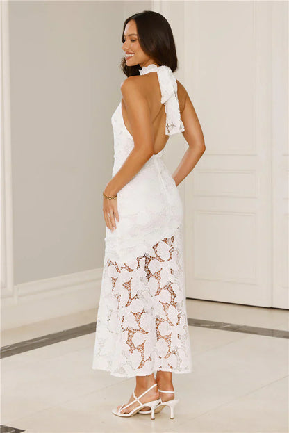 Soft Opulence Embroidered Halter Maxi Dress