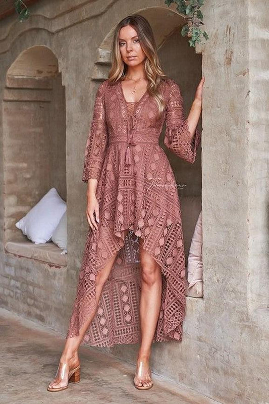 Boho High Low Dress - Mauve