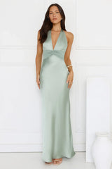 Spiced Sunset Satin Halter Maxi Dress
