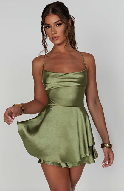 Calliope - Satin Ruffle Romper