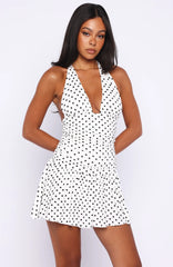 Whispered Dreams Halter Mini Dress White/Black Polka Dot