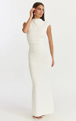 Eira Maxi Dress - High Neck Cap Sleeve Maxi Dress in White