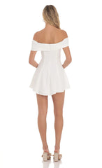 Front Bow Off Shoulder Dress in White