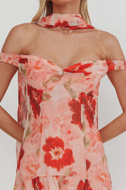 Kaycee Drop Waist Maxi Dress Floral Red