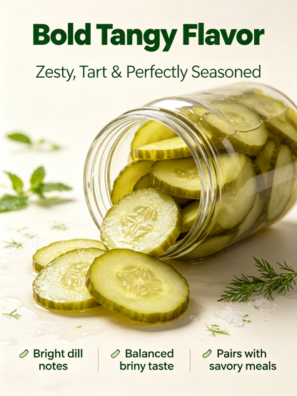 Tangy Crunchy Kosher Dill Pickle Slices | Burger Sandwich Hot Dog Topping Ready To Eat Pickled Cucumber Slices 16oz Jar