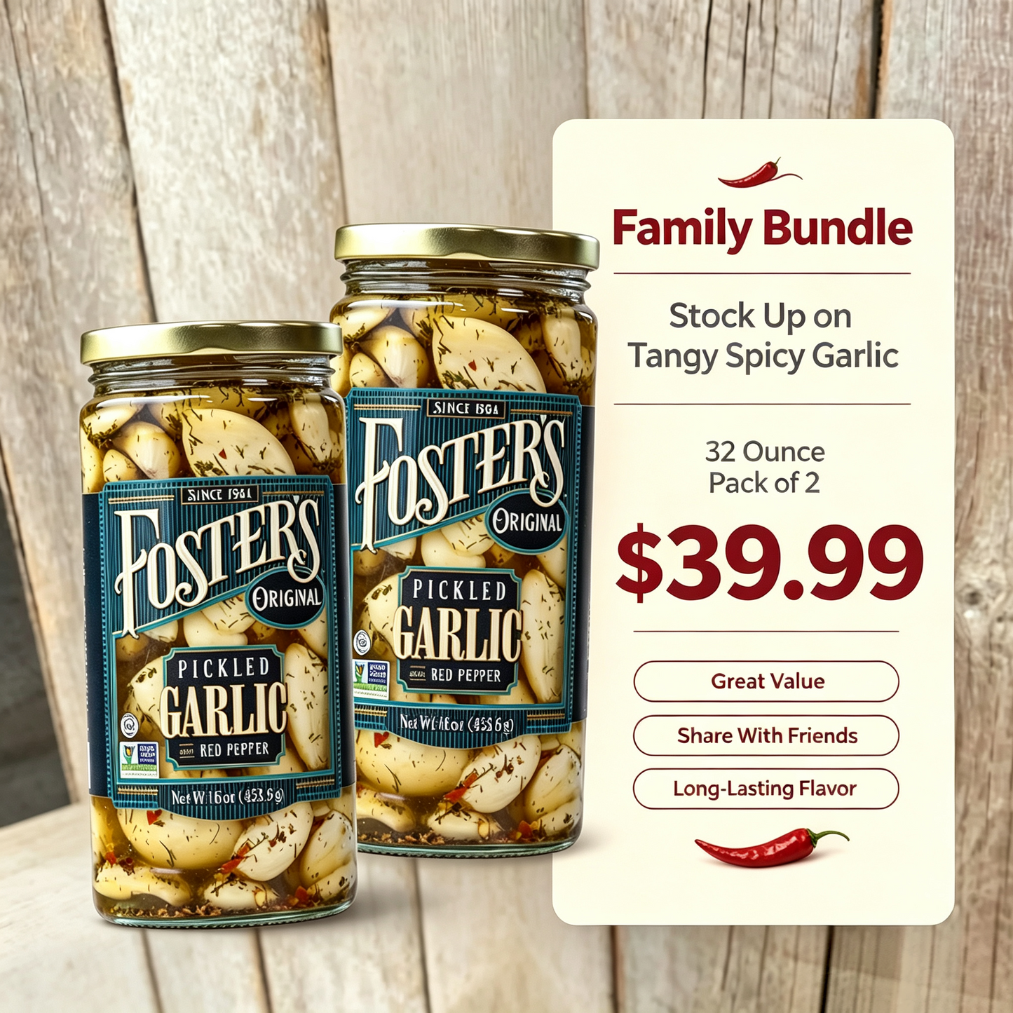 Crunchy Spicy Pickled Garlic with Red Pepper | Ready-to-Eat Fermented Garlic Condiment Made In USA