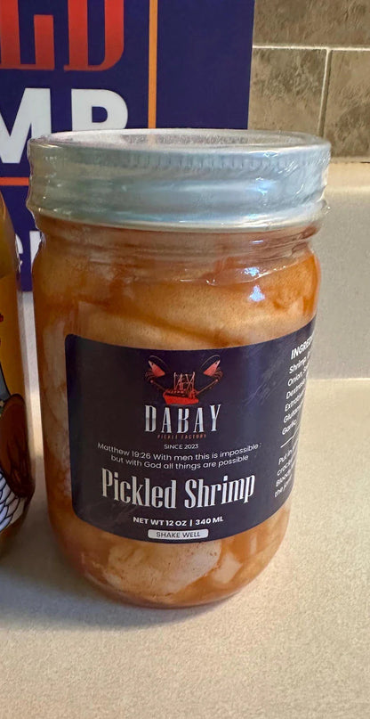 Cajun Spicy Pickled Shrimp 12oz Jar | Tangy Marinated Mississippi Gulf Shrimp Ready-to-Eat Seafood Snack
