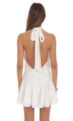 Shimmer Mock Neck Halter Dress in White