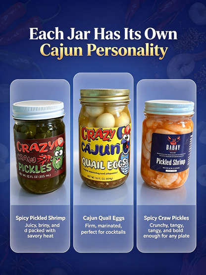 Cajun Spicy Pickled 3-Jar Bundle (Shrimp / Quail Eggs / Spicy Pickles)