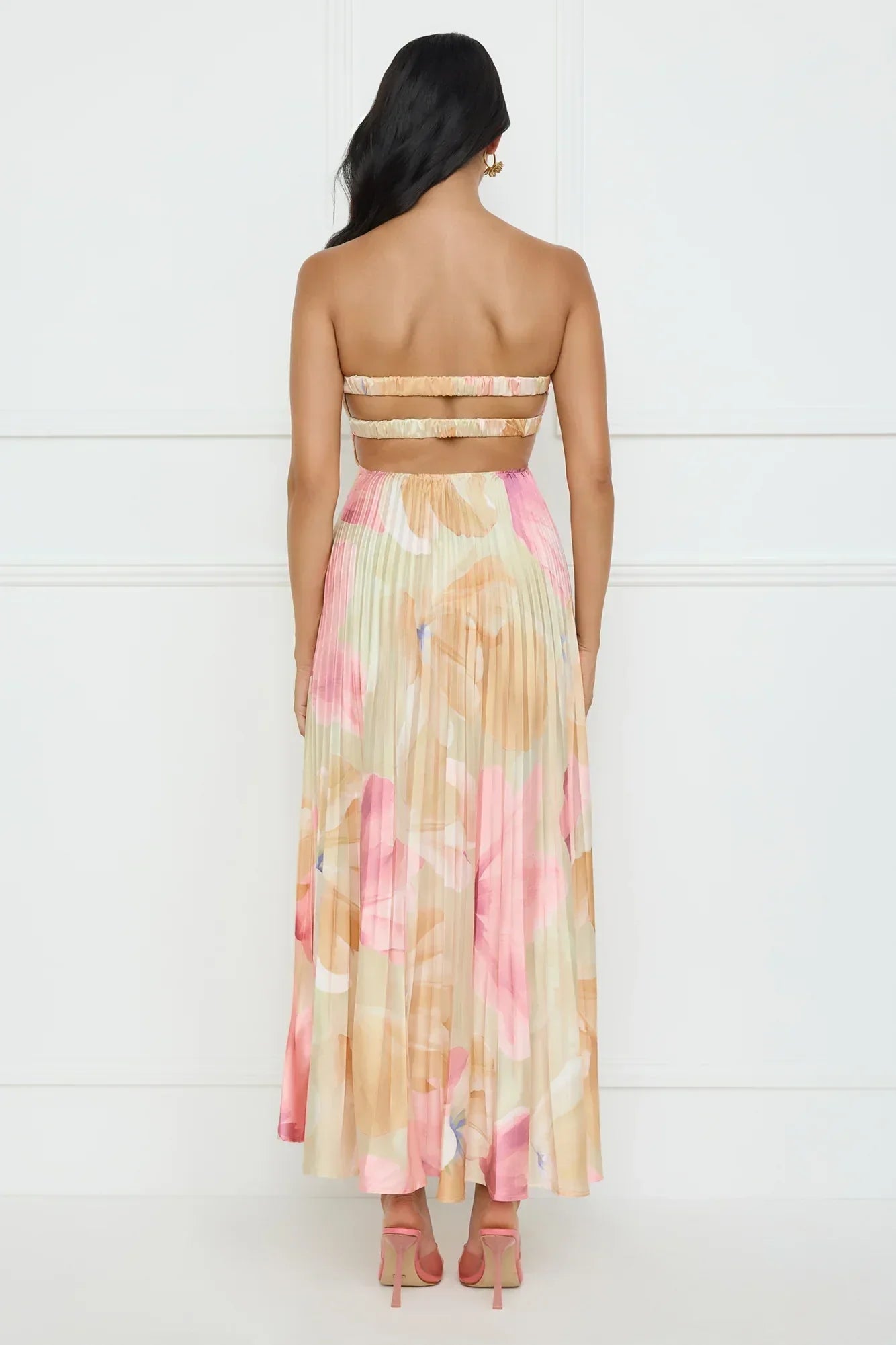 Sea Goddess Strapless Satin Maxi Dress