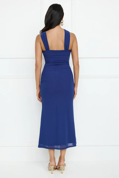 Nightlife Chic One Shoulder Mesh Midi Dress