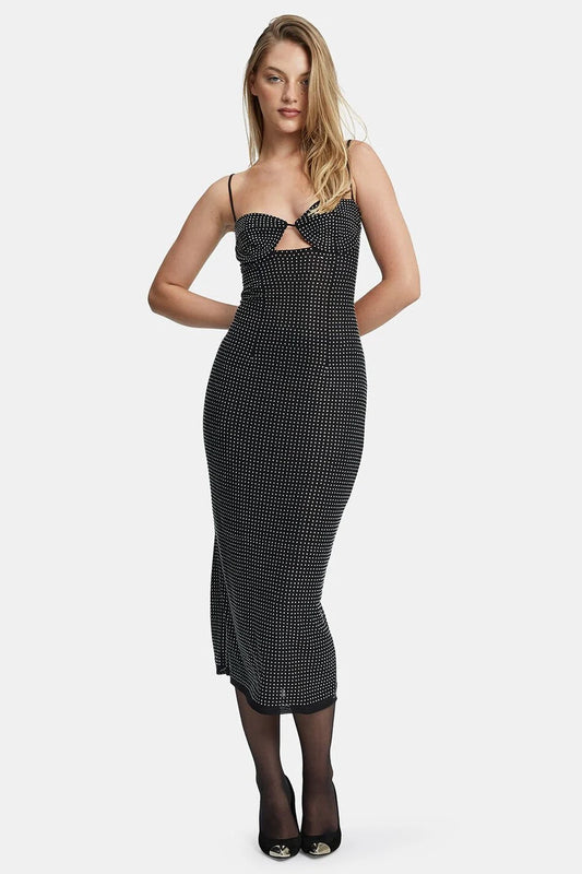 Aisha Diamante Midi Dress - Black