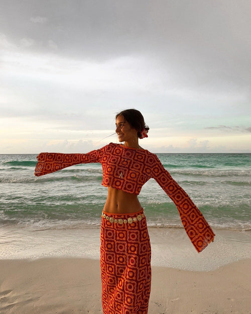 Elorine – Long Sleeve Wrap Set with Maxi Skirt